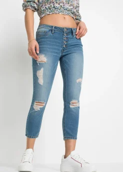 Jean skinny taille mi-haute, effets destroy
