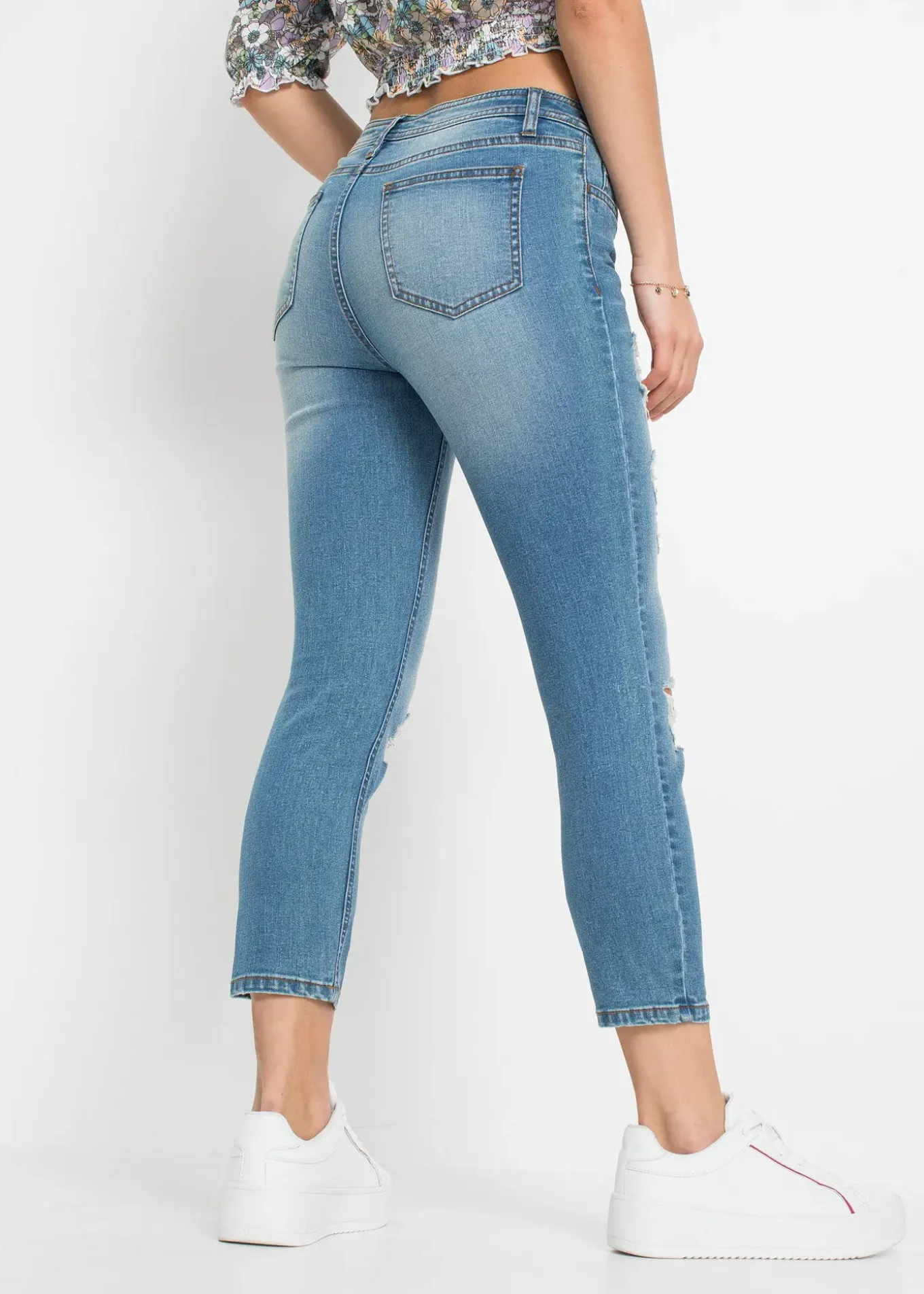 Jean skinny taille mi-haute, effets destroy