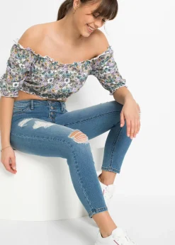 Jean skinny taille mi-haute, effets destroy