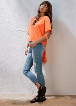 Jean skinny taille mi-haute, effets destroy