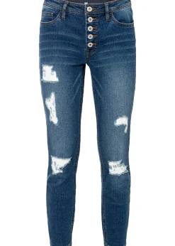 Jean skinny taille mi-haute, effets destroy
