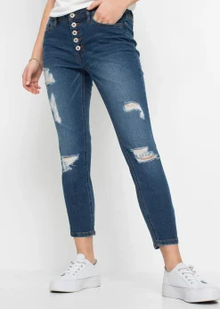 Jean skinny taille mi-haute, effets destroy