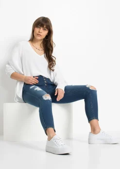 Jean skinny taille mi-haute, effets destroy