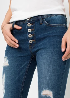 Jean skinny taille mi-haute, effets destroy
