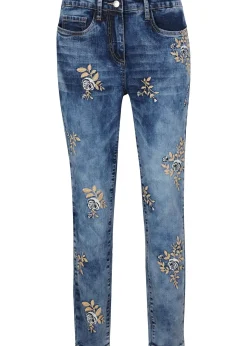 Jean slim avec broderies florales