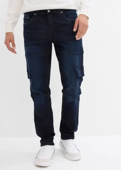 Jean slim extensible poches cargo, droit