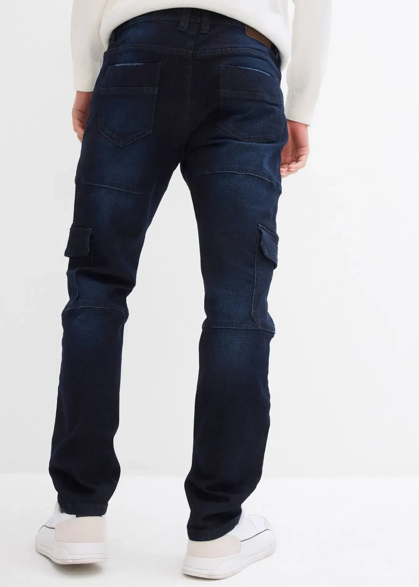 Jean slim extensible poches cargo, droit
