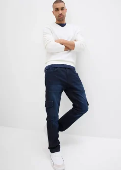 Jean slim extensible poches cargo, droit