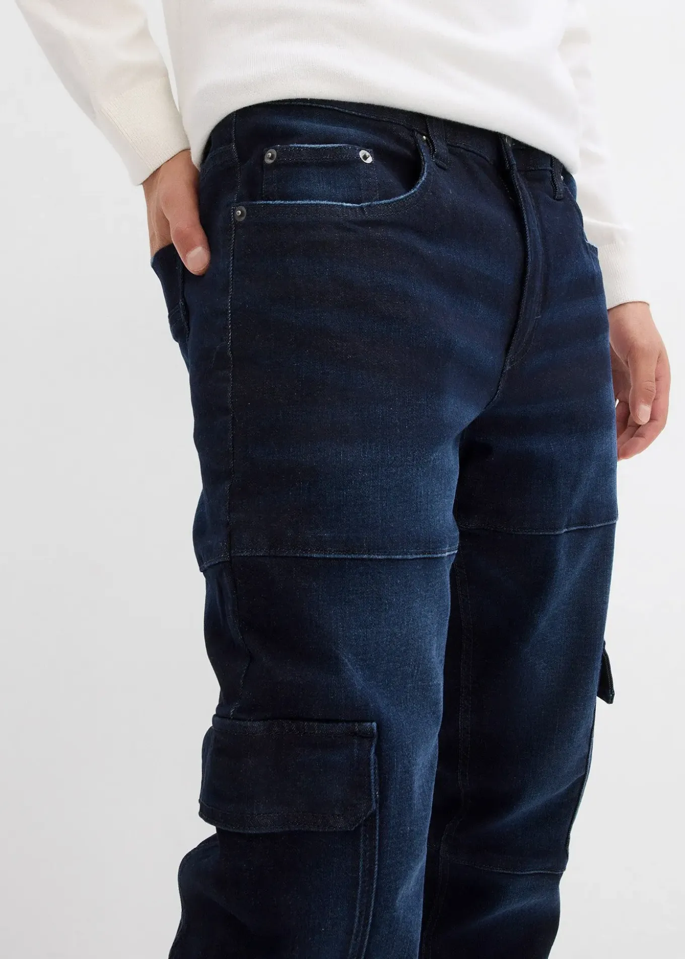 Jean slim extensible poches cargo, droit