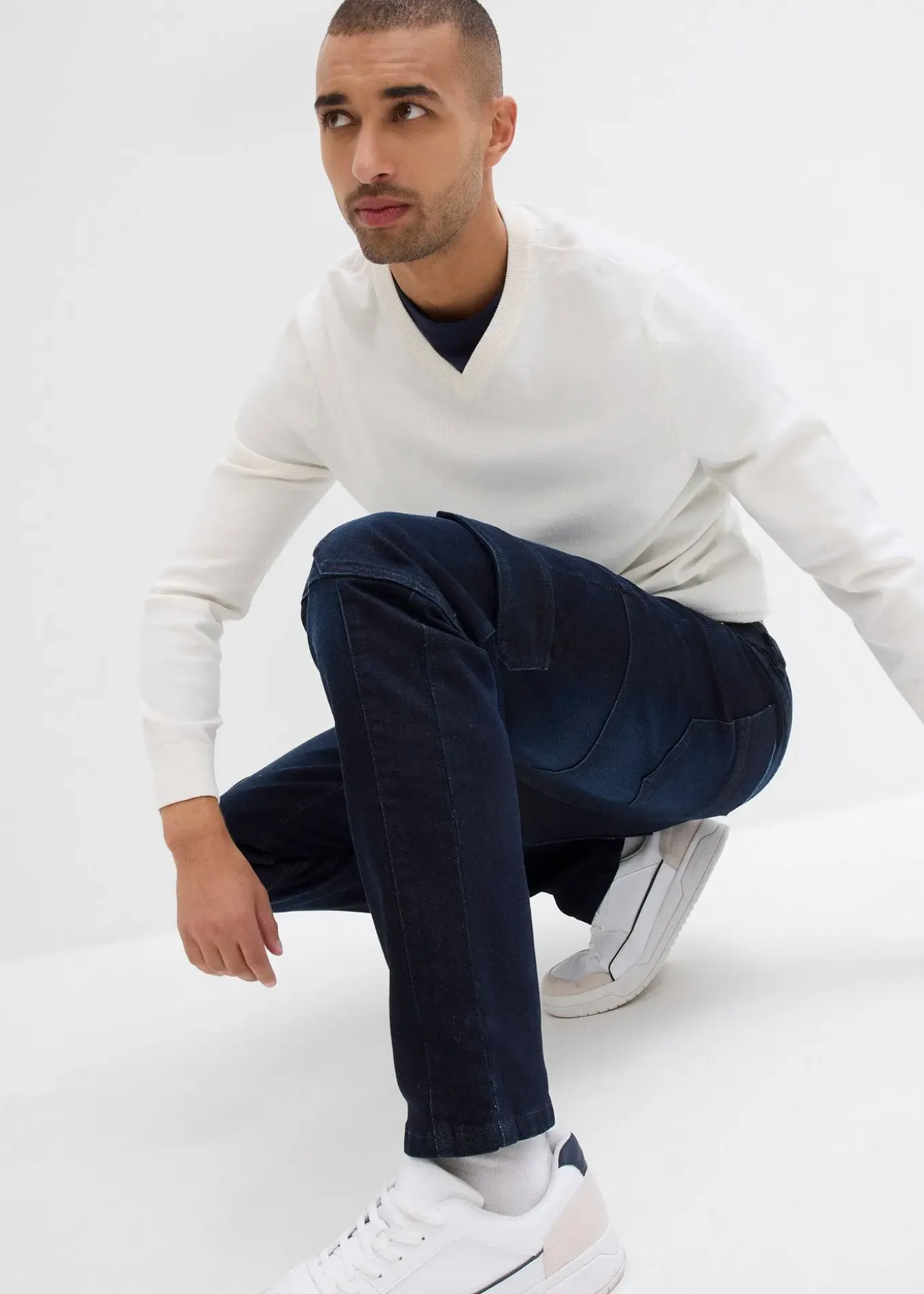 Jean slim extensible poches cargo, droit