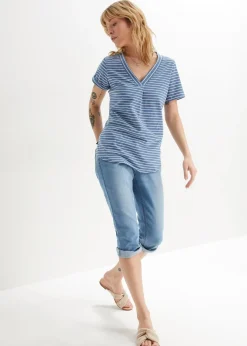 Jean slim, taille mi-haute, longueur 3/4