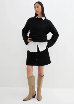 Jupe boutonnée en velours côtelé extensible