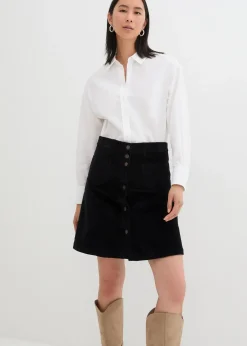 Jupe boutonnée en velours côtelé extensible