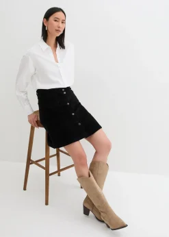 Jupe boutonnée en velours côtelé extensible