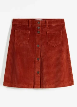 Jupe boutonnée en velours côtelé extensible