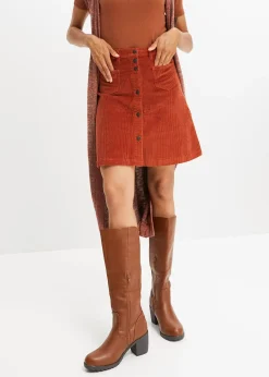 Jupe boutonnée en velours côtelé extensible