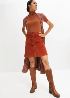 Jupe boutonnée en velours côtelé extensible