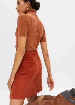 Jupe boutonnée en velours côtelé extensible