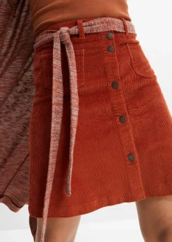 Jupe boutonnée en velours côtelé extensible