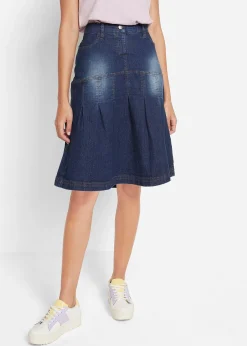 Jupe en jean avec plis religieuse et taille confortable, trapèze