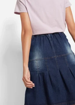 Jupe en jean avec plis religieuse et taille confortable, trapèze