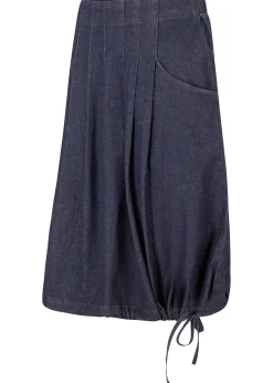 Jupe en jean extensible avec plis religieuse, lien à nouer et taille confortable
