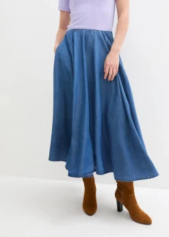 Jupe en jean, taille haute et élastiquée, coton