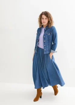 Jupe en jean, taille haute et élastiquée, coton