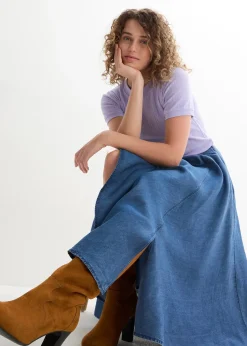 Jupe en jean, taille haute et élastiquée, coton