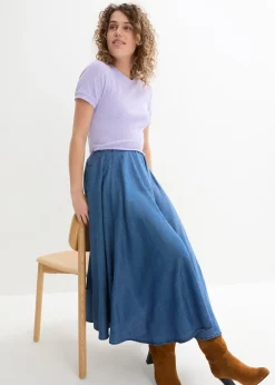 Jupe en jean, taille haute et élastiquée, coton