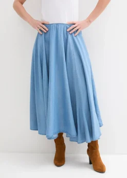 Jupe en jean, taille haute et élastiquée, coton