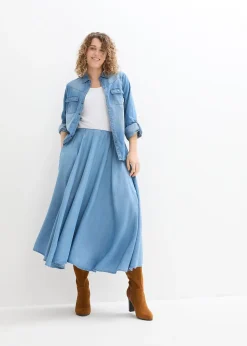 Jupe en jean, taille haute et élastiquée, coton