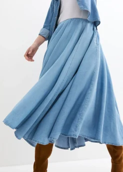 Jupe en jean, taille haute et élastiquée, coton