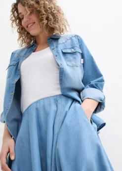 Jupe en jean, taille haute et élastiquée, coton