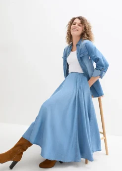 Jupe en jean, taille haute et élastiquée, coton