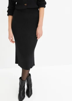 Jupe en maille côtelée, viscose majoritaire