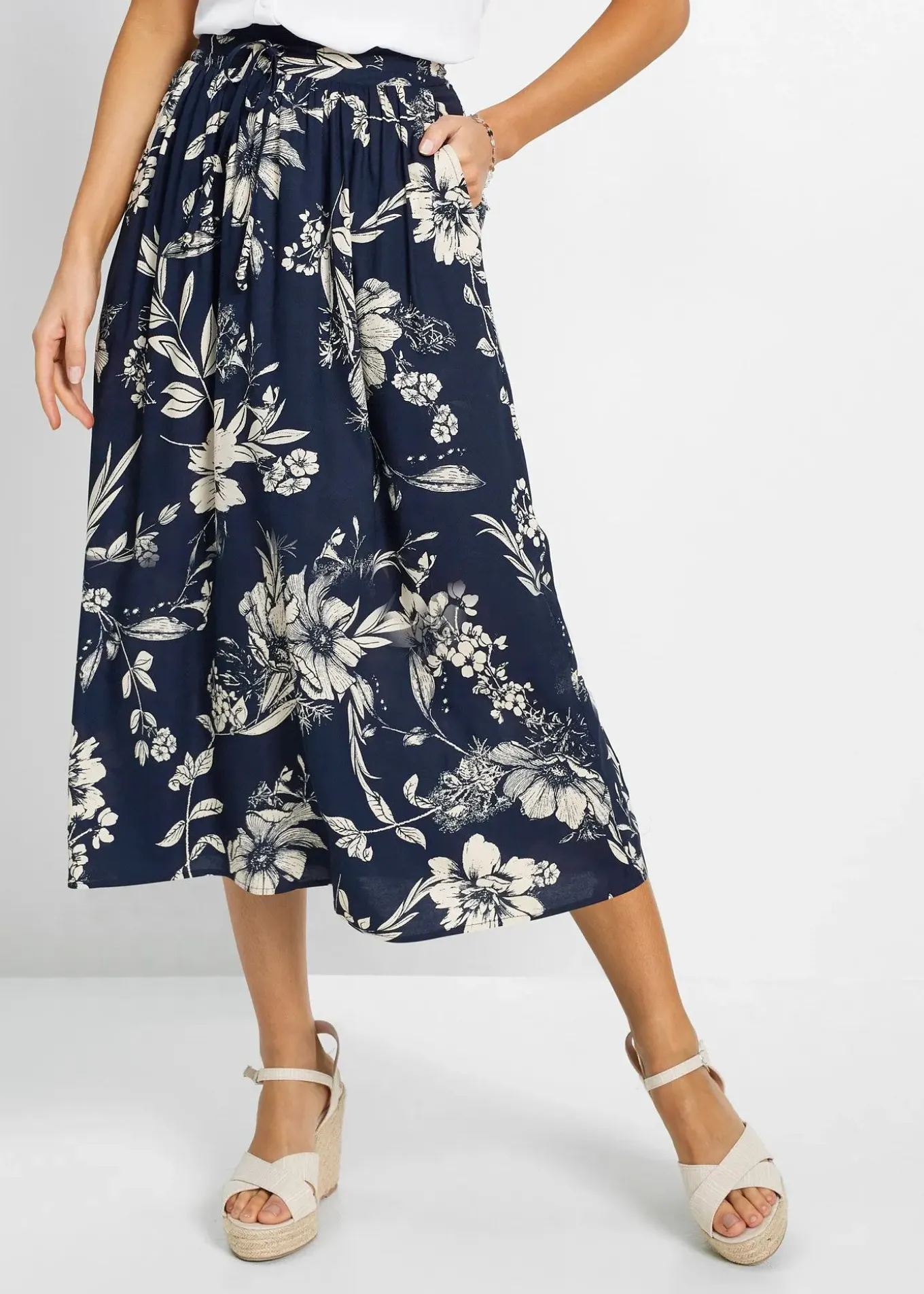 Jupe longue en viscose avec taille élastique et lien à nouer