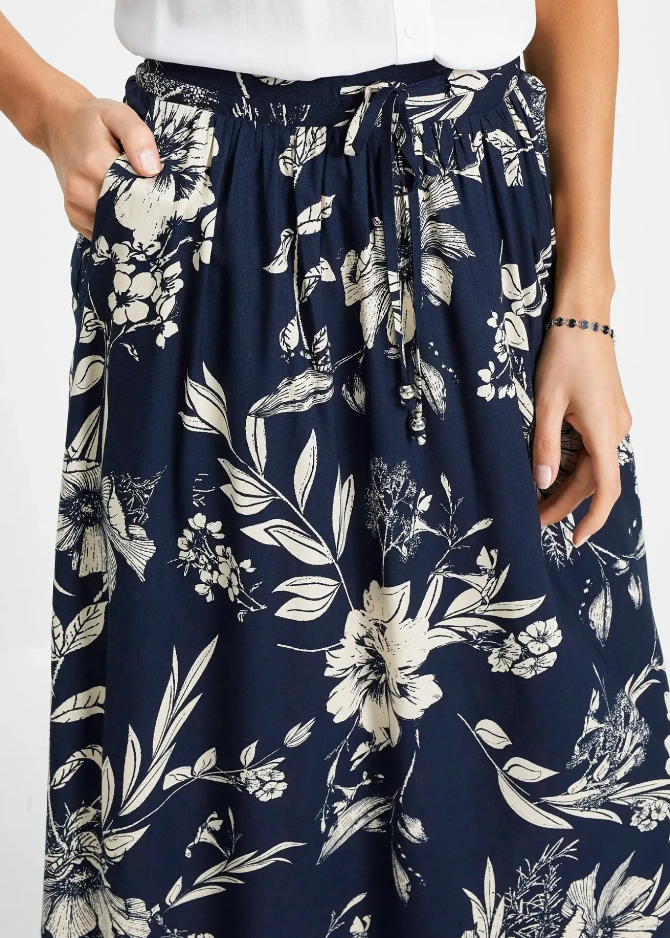 Jupe longue en viscose avec taille élastique et lien à nouer