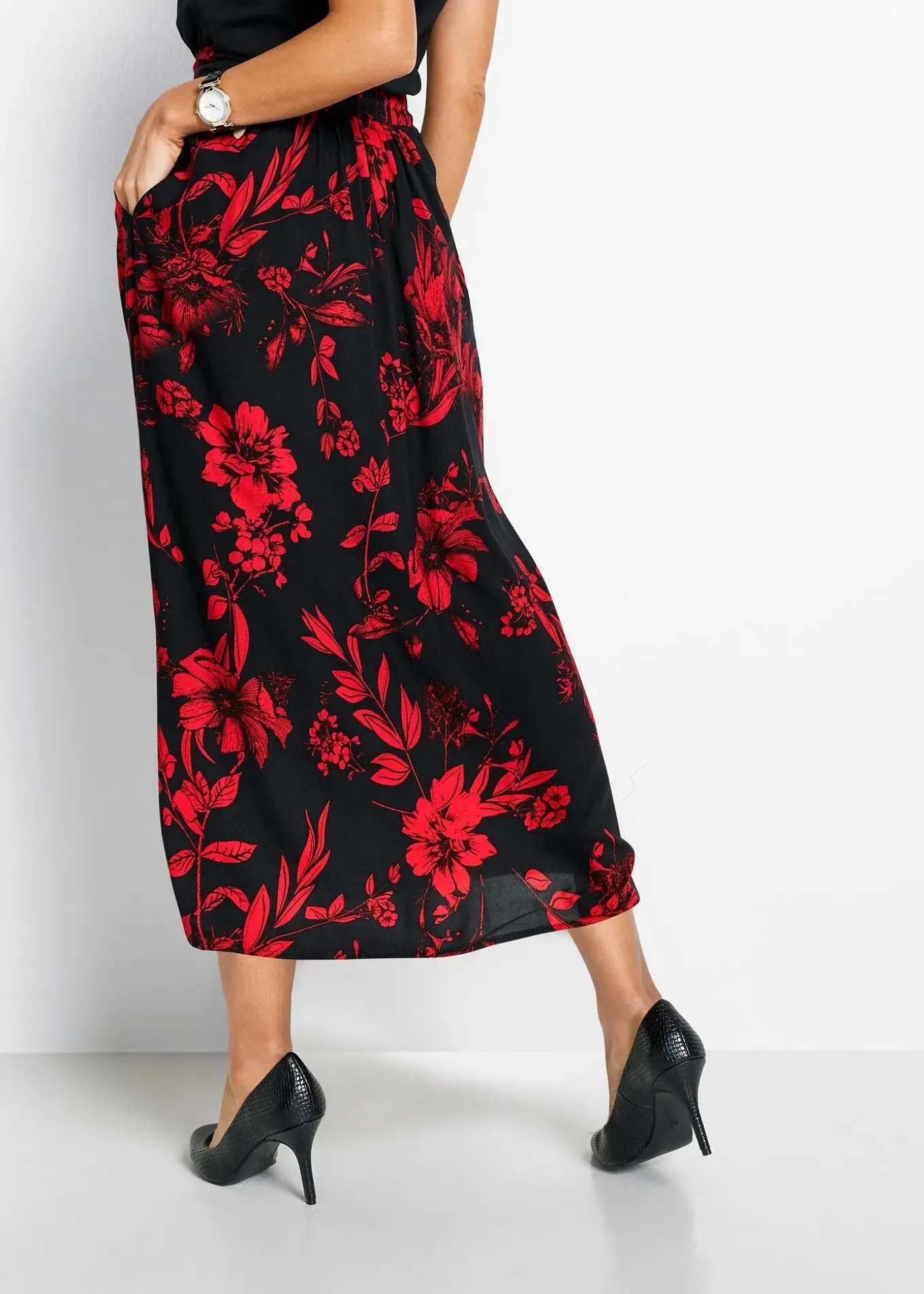 Jupe longue en viscose avec taille élastique et lien à nouer