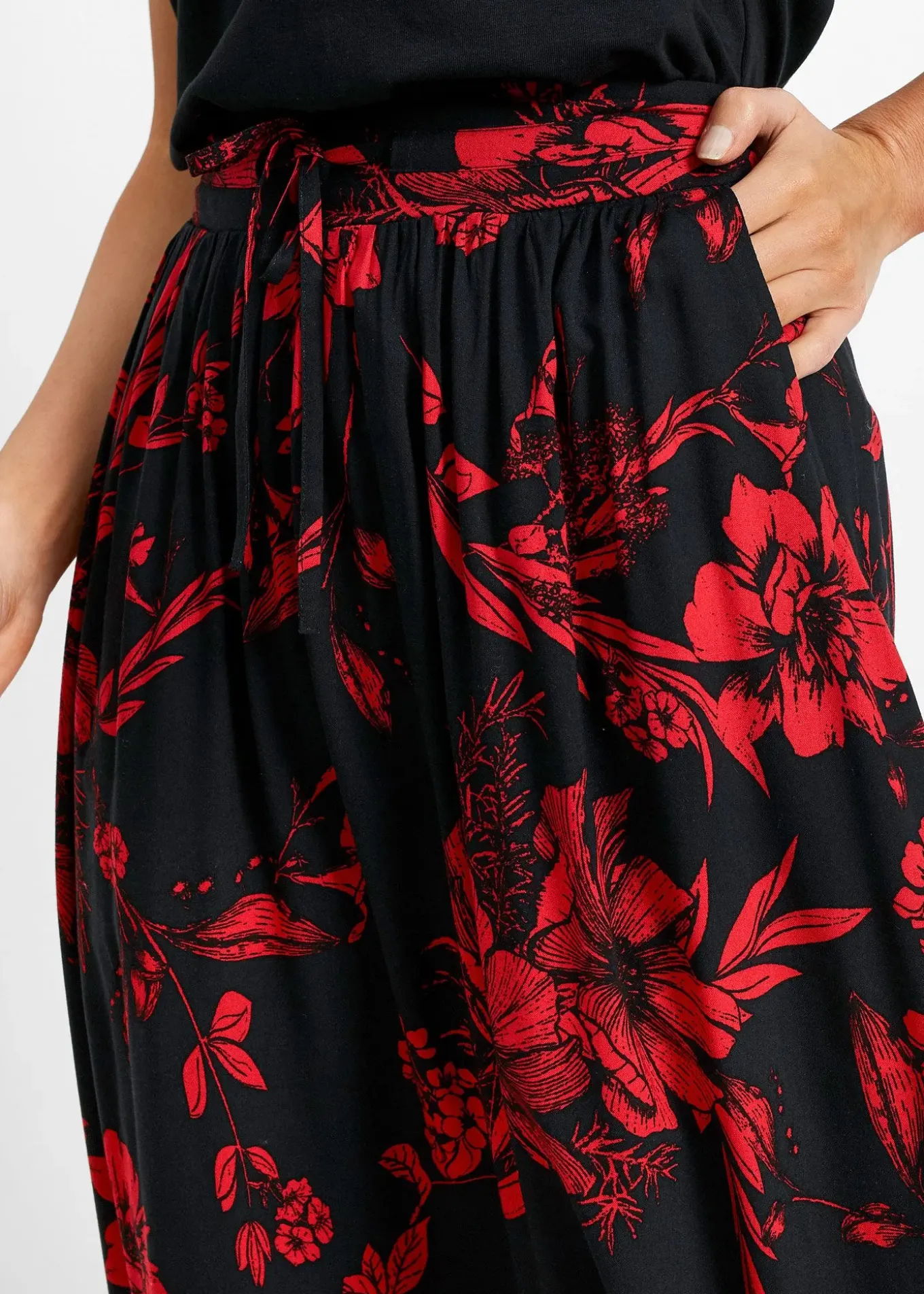 Jupe longue en viscose avec taille élastique et lien à nouer