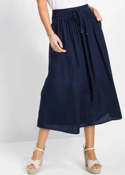 Jupe longue en viscose avec taille élastique et lien à nouer