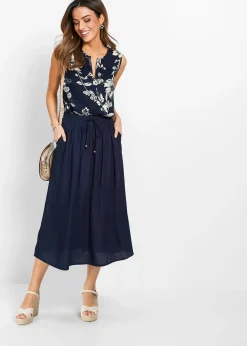 Jupe longue en viscose avec taille élastique et lien à nouer