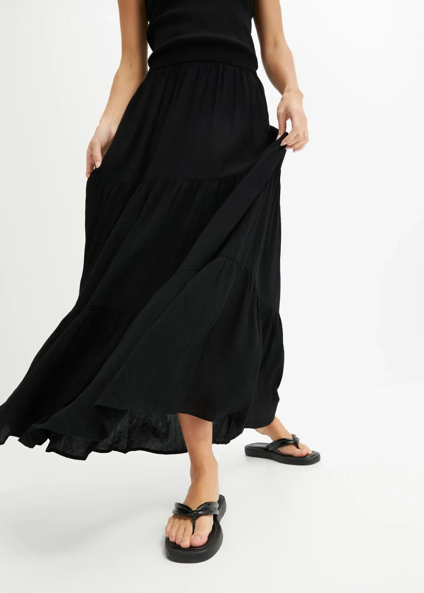 Jupe longue étagée en viscose texturée