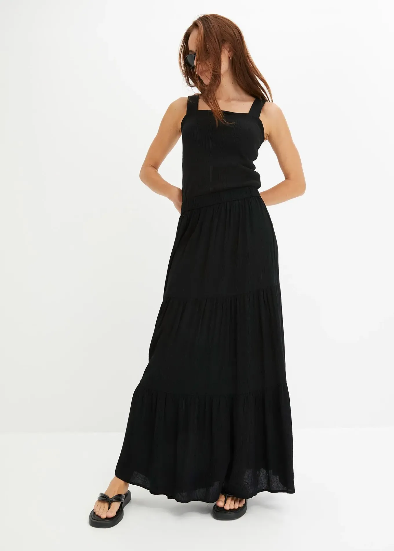 Jupe longue étagée en viscose texturée