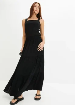 Jupe longue étagée en viscose texturée