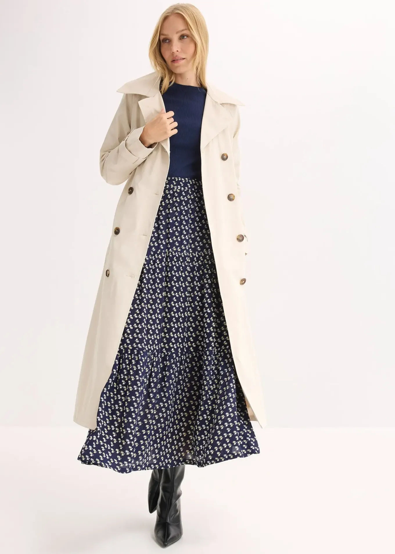 Jupe longue étagée en viscose texturée