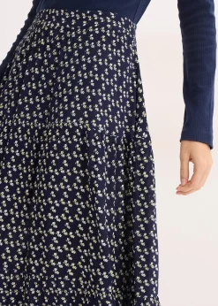 Jupe longue étagée en viscose texturée