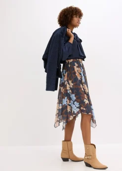 Jupe midi asymétrique en mousseline