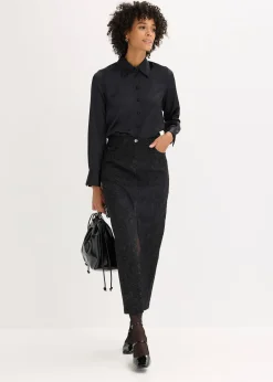 Jupe midi en coton extensible