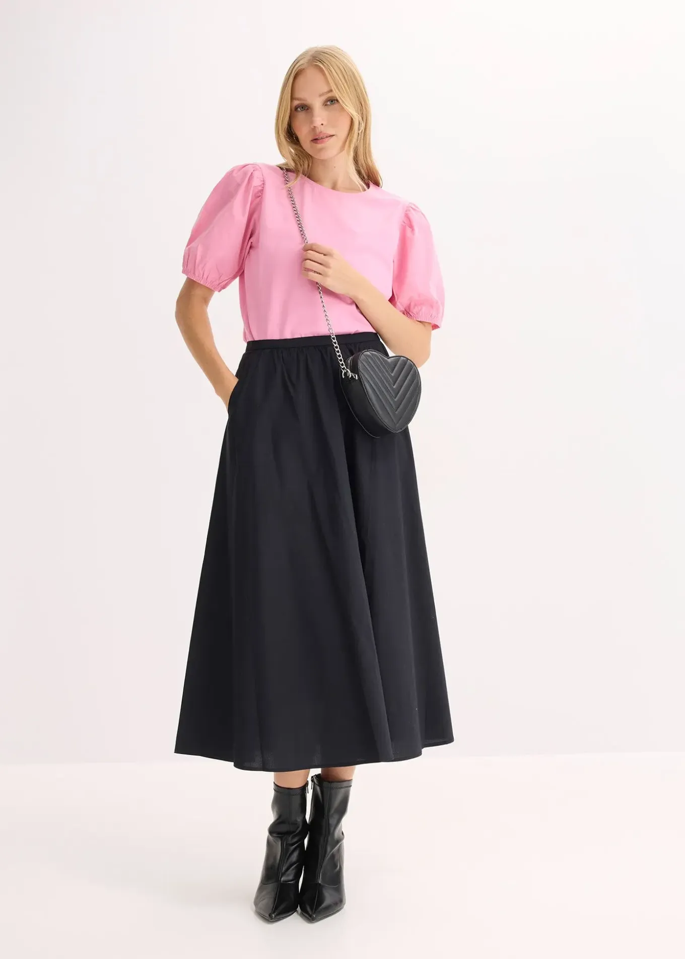 Jupe midi en coton extensible